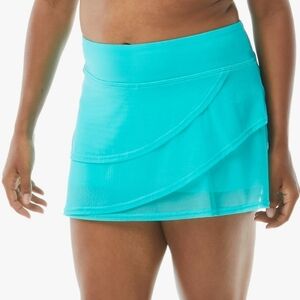 NWT Coco Reef Mesh Layer Ruffle Aqua Swimsuit Skort High Waisted Swim Skirt